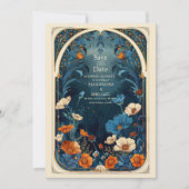  Navy Blue Art Nouveau bruiloft Save The Date (Voorkant)