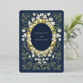Navy Blue Art Nouveau geïnspireerd bruiloft Folie Uitnodiging (Staand Voorkant)