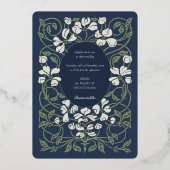 Navy Blue Art Nouveau geïnspireerd bruiloft Folie Uitnodiging (Achterkant)