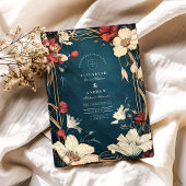 Navy Blue Art Nouveau Huwelijk Kaart