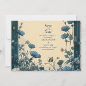 Navy Blue Art Nouveau Huwelijk Save The Date (Voorkant)