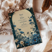 Navy Blue Art Nouveau Huwelijk Save The Date