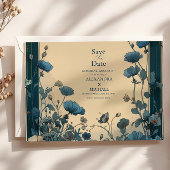 Navy Blue Art Nouveau Huwelijk Save The Date