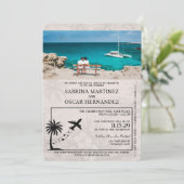Navy Blue Aruba Passport Wedding Invitation Kaart (Staand voorkant)
