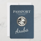 Navy Blue Aruba Passport Wedding Invitation Kaart (Achterkant)