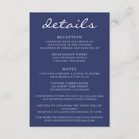 Navy Blue Aspen Tree Wedding Informatiekaartje (Voorkant)