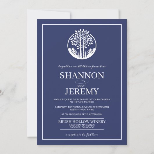Navy Blue Aspen Tree Wedding Kaart (Voorkant)