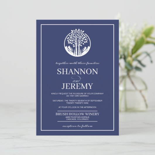 Navy Blue Aspen Tree Wedding Kaart (Staand voorkant)