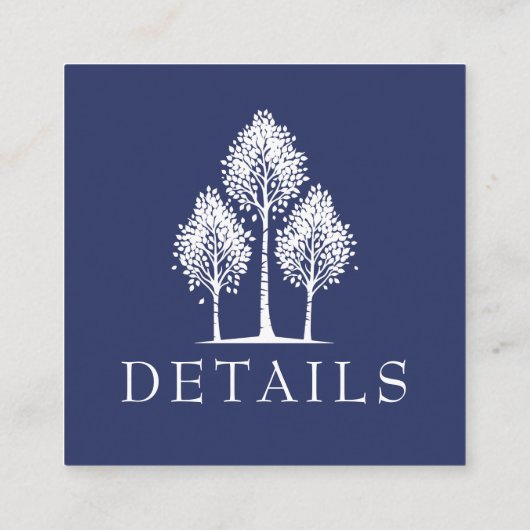 Navy Blue Aspen Tree Wedding QR Informatiekaartje (Achterkant)