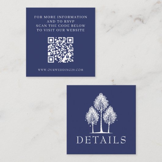 Navy Blue Aspen Tree Wedding QR Informatiekaartje (Voorkant / Achterkant)