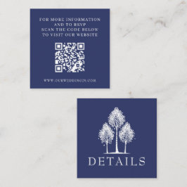 Navy Blue Aspen Tree Wedding QR Informatiekaartje