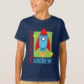 Navy Blue Astronaut Naam Space Rocket Party Shirt (Voorkant)