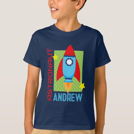 Navy Blue Astronaut Naam Space Rocket Party Shirt (Voorkant)