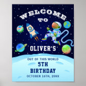 Navy Blue Astronaut Outer Space Birthday Party Poster (Voorkant)