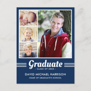 Navy Blue Athlete Multi-Photo Afstuderen Briefkaart