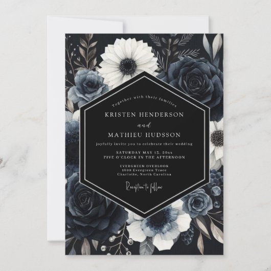Navy Blue Atmospheric Winter Wedding Kaart (Voorkant)