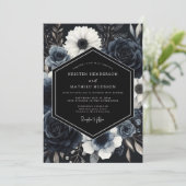 Navy Blue Atmospheric Winter Wedding Kaart (Staand voorkant)