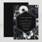 Navy Blue Atmospheric Winter Wedding Kaart (Voorkant / Achterkant)