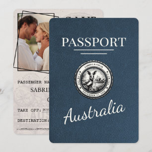 Navy Blue Australia Passport Bewaar de datum Save The Date