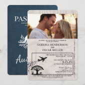 Navy Blue Australia Passport Wedding Kaart (Voorkant / Achterkant)