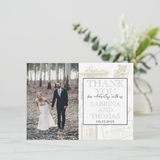 Navy Blue Australië trouwfoto dank u Bedankkaart (Staand voorkant)