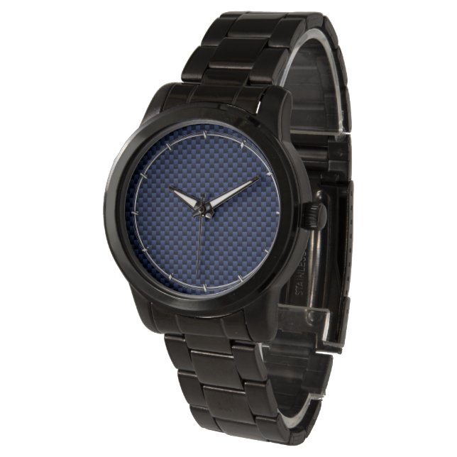 Navy Blue Automotive Carbon Fiber Weave Print Horloge (Gekanteld)