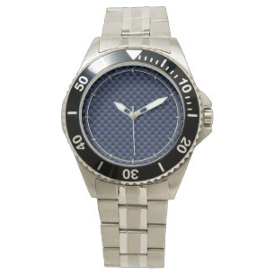 Navy Blue Automotive Carbon Fiber Weave Print Horloge