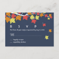 Navy Blue Autumn Wedding RSVP Kaart Maple Leaves