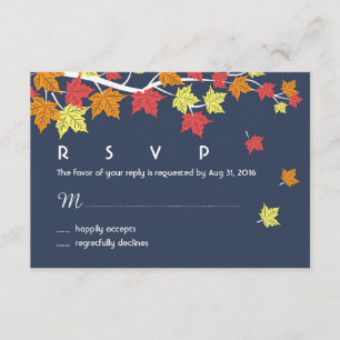 Navy Blue Autumn Wedding RSVP Kaart Maple Leaves
