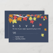 Navy Blue Autumn Wedding RSVP Kaart Maple Leaves (Voorkant / Achterkant)