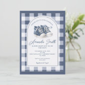 Navy Blue BabShoes Gingham Baby Shower Invitation, Kaart (Staand voorkant)