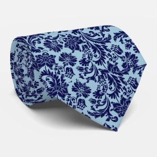 Navy Blue & Baby Blue Floral Paisley Pattern Stropdas