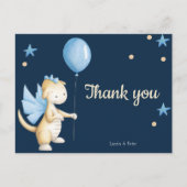 Navy Blue Baby Dragon Dank u Baby shower Briefkaart (Voorkant)