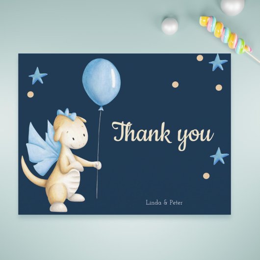 Navy Blue Baby Dragon Dank u Baby shower Briefkaart