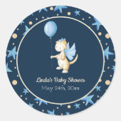 Navy Blue Baby Dragon met ballonvaardig Baby showe Ronde Sticker (Voorkant)