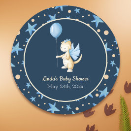 Navy Blue Baby Dragon met ballonvaardig Baby showe Ronde Sticker