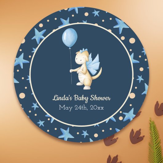 Navy Blue Baby Dragon met ballonvaardig Baby showe Ronde Sticker