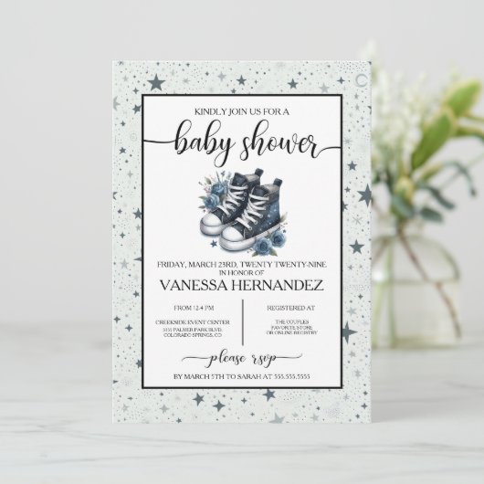Navy Blue Baby Hoge Topjes Baby shower Kaart (Staand voorkant)