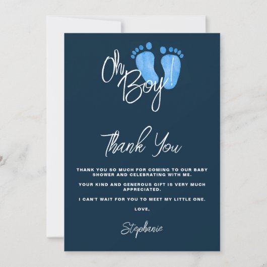 Navy Blue Baby shower Bedankkaart (Voorkant)