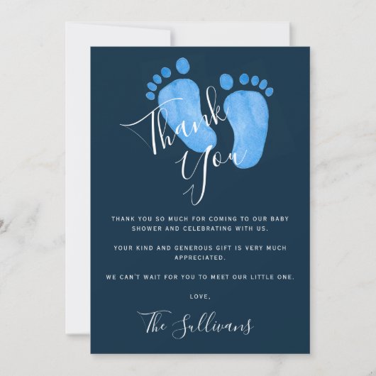 Navy Blue Baby shower Bedankkaart (Voorkant)