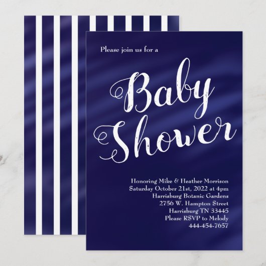 Navy Blue Baby shower Boy Nautical Waterverf Kaart (Voorkant / Achterkant)