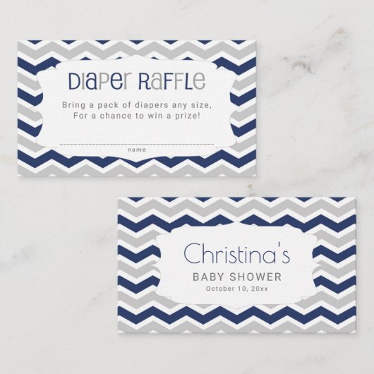 Navy Blue Baby shower Diaper Raffle Tickets Informatiekaartje (Voorkant / Achterkant)