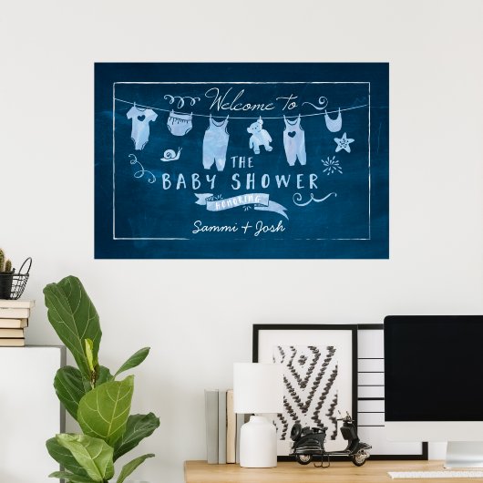 Navy Blue Baby shower Welcome Sign Poster (Thuiskantoor)