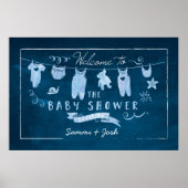Navy Blue Baby shower Welcome Sign Poster (Voorkant)