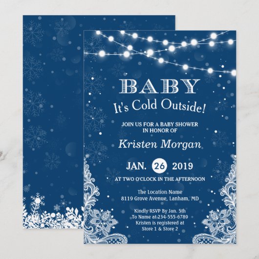 Navy Blue Baby zijn koude buitenste Baby shower Kaart (Voorkant / Achterkant)