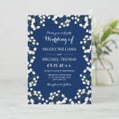 Navy Blue Baby's Breath Border Bruiloft Uitnodigin Kaart (Staand voorkant)