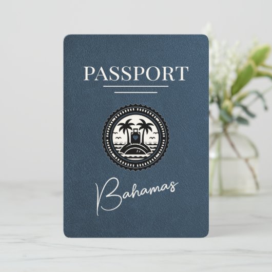 Navy Blue Bahama's Passport Bewaar de datum Save The Date (Staand voorkant)