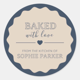 Navy Blue Baked With Love Simple Scallop Sticker