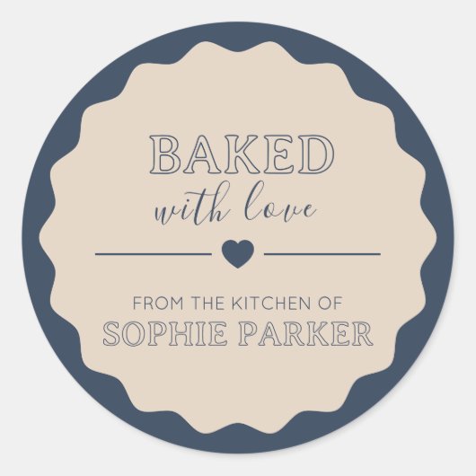 Navy Blue Baked With Love Simple Scallop Sticker (Voorkant)