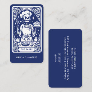 Navy Blue Baker Tarot Skeleton Pastry Chef Visitekaartje